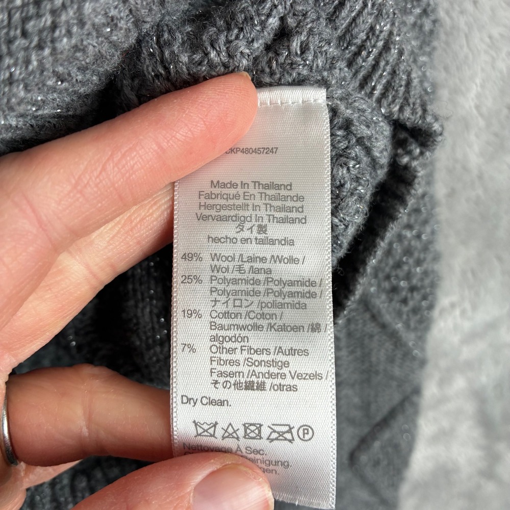 Madewell Cardigan S Cable Knit Cropped Wool Blend Gray Silver Fisherman Preppy - Picture 13 of 16